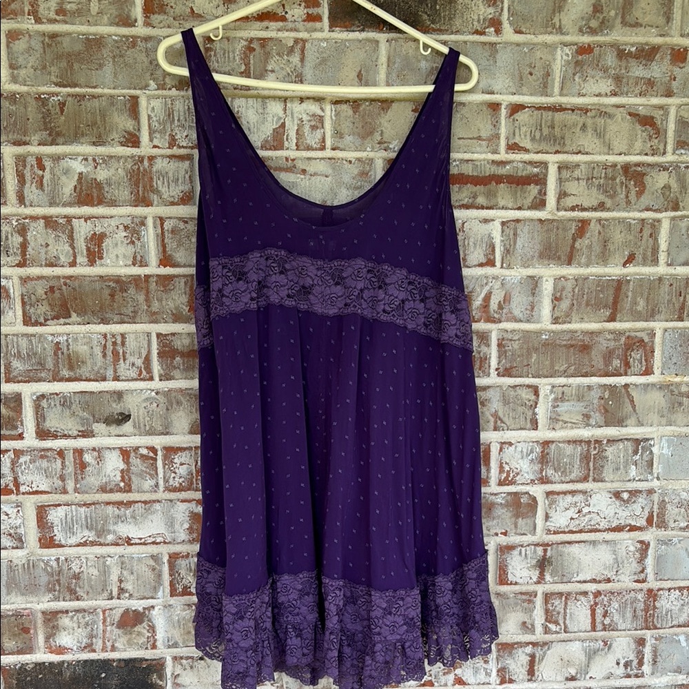 Free People Purple Lace Boho Swing Tunic Dress - Picture 4 of 9